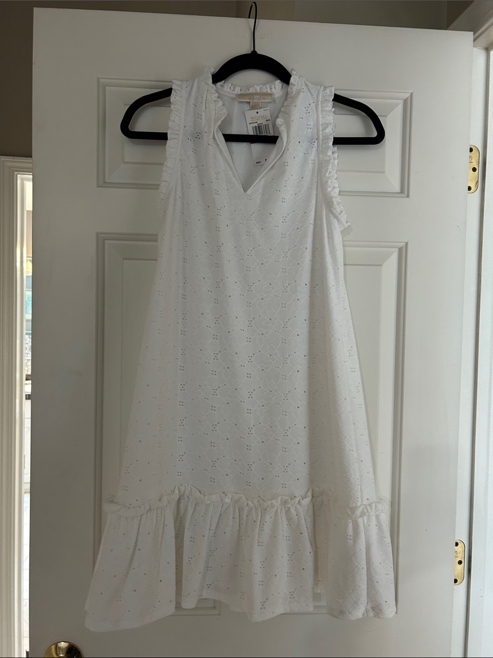 Michael Kors White Eyelet Ruffle-Hem Shift Mini Dress
